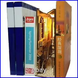 European Town Book Nook Book Shelf Insert Bookcase with Light Model Building