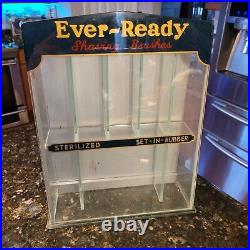 Ever-Ready Shaving Brushes Glass & Wood Countertop Display Case Made In USA