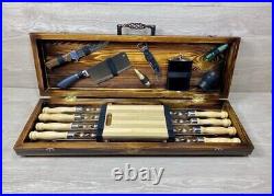 Exclusive Handmade Camping set skewers Tool BBQ Grill with wood case NEW GIFT
