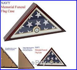 Flag Display Case Box Military Funeral Burial Veteran Memorial Glass Wood NAVY