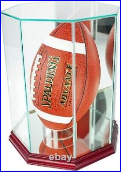 Football Display Case Upright Cherry Wood Glass NFL NCAA Autograph Ball Holder