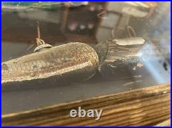 Four Vintage collection lot Old wood fishing lures In Wood & Glass Display Case