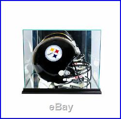 Full Size Glass Football Helmet Display Case Uv Protection Black Wood Mirror