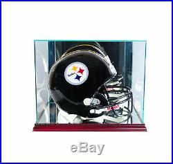 Full Size Glass Football Helmet Display Case Uv Protection Cherry Wood Mirror