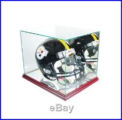 Full Size Glass Football Helmet Display Case Uv Protection Cherry Wood Mirror
