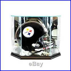 Full Size NFL Football Helmet UV Protected Glass Mirror Display Case Black Wood