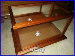 Full Size Real Glass Football Display Case With Cherry Wood & Mirror Back