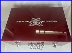 GRANDS VINS DE BORDEAUX Wood Wine & Glasses Box 19x13x7 WithWine Glasses