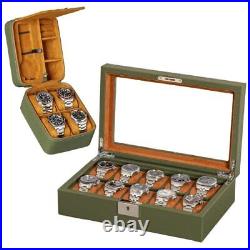 Gift Set 10 Slot Leather Watch Box & Matching 5 Watch Travel Case Luxury