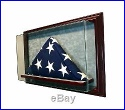 Glass Cabinet Flag Display Case for 5' x 3' Flag Real Glass, Real Wood