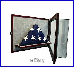 Glass Cabinet Flag Display Case for 5' x 3' Flag Real Glass, Real Wood