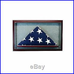 Glass Cabinet Flag Display Case for 9.5' x 5' Flag Real Glass, Real Wood
