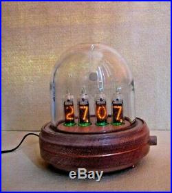 Glass Dome and Wood Case Nixie Clock IN14 Tubes by Monjibox