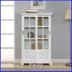 Glass Door Display Cabinet White Cupboard Bookcase 2 Sliding Doors Adjustable