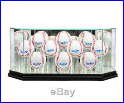 Glass Octagon 10 Baseball Display Case UV Protection Black Wood