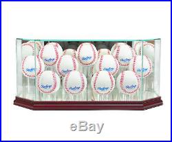 Glass Octagon 10 Baseball Display Case Uv Protection Cherry Wood And Mirror