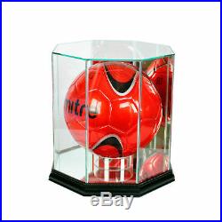 Glass Soccer Ball Display Case with UV Protection Black Wood