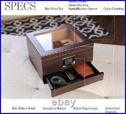 Glass Top Cedar Humidor Elegance Case Front Digital Hygrometer (Holds 25-50)