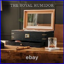 Glass Top Humidor Luxurious Design Cigar Storage for 60-90 Cigars Black Ash Wood