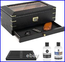 Glass Top Humidor Luxurious Design Cigar Storage for 60-90 Cigars Black Ash Wood