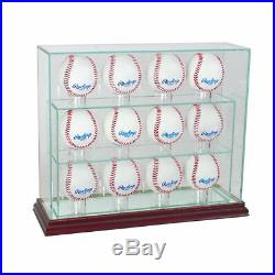 Glass Upright 12 Baseball Display Case Uv Protection Cherry Wood And Mirror