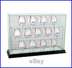 Glass Upright 13 Baseball Display Case Uv Protection Black Wood And Mirror