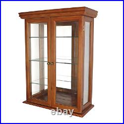 Glass Wood Hanging Display Case Curio Mirror Collectibles Cabinet Den Livingroom