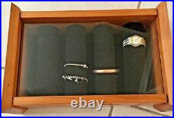 Glass & Wood Watch Bracelet Jewelry Bangle Storage Box Wristwatch Display Case