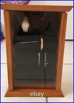 Glass & Wood Watch Bracelet Jewelry Bangle Storage Box Wristwatch Display Case
