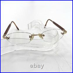 Gold & Wood Paris France Womens Frameless Eye Glasses With Black Original Case