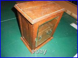 Great antique, single glass door, small wooden tobacco cabinet with 2 drawers key