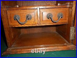Great antique, single glass door, small wooden tobacco cabinet with 2 drawers key