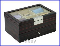 Hand Made Wooden Glass Tie Box Storage Case Display Organiser Large Key 50c