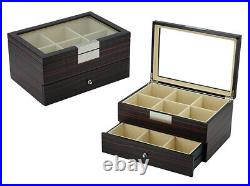 Hand Made Wooden Glass Tie Box Storage Case Display Organiser Large Key 50c
