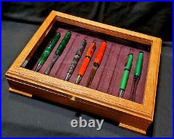 Handmade Oak Pen Case with Glass holds 10 pens or 5 sets