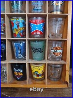 Hanging Shot Glass Display Case with Collectible Shot Glasses