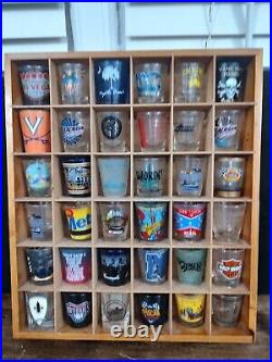 Hanging Shot Glass Display Case with Collectible Shot Glasses