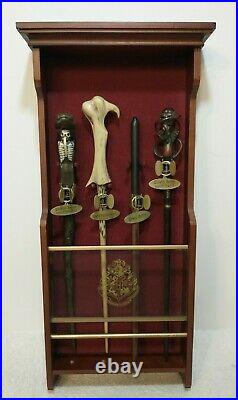 Harry Potter Hogwarts Wood and Glass Display Case with 4 Slytherin Wands