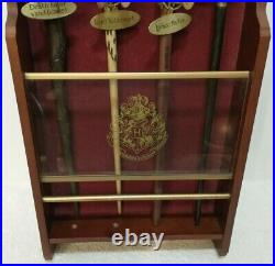 Harry Potter Hogwarts Wood and Glass Display Case with 4 Slytherin Wands