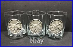 Heritage Metalworks Whiskey Decanter Set 3 Rocks Glasses Pewter Goose Wood Case