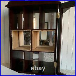 Home Trends Cherry Curio Cabinet Mirrored Wooden Wall Display Case 8 Shelves