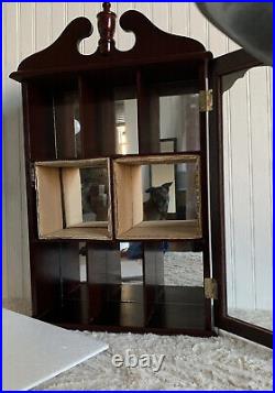 Home Trends Cherry Curio Cabinet Mirrored Wooden Wall Display Case 8 Shelves