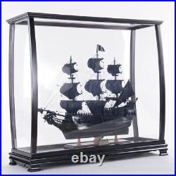 HomeRoots 13 Medium Wood and Glass Display Case for Tall Ship in Black/Clear