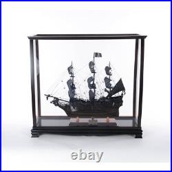 HomeRoots 13 Medium Wood and Glass Display Case for Tall Ship in Black/Clear