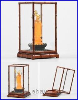 Hua Li Wood Bamboo Joint Type Glass Display Cover Case Art Buddha Statue Antique