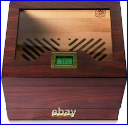 Hugo's Cigar Humidor Box Case 35-60 Cigars Wood Glass Top Digital Hygrometer