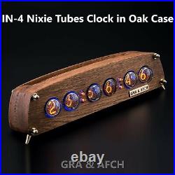 IN-4 Nixie Tube Clock Oak Vintage Wooden Case Slot Machine 12/24H FREE SHIPPING