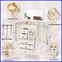 Jewelry Box for Women, Rustic Wooden Jewelry Boxes & Organizers with Mirror & Dr
