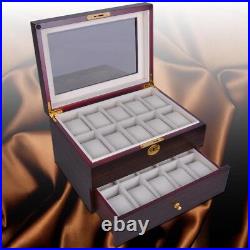 Jewelry Organizer Box 20 Slots Ebony Glass Top Watch Jewelry Box Display Case