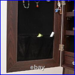 Jewelry Storage Mirror Cabinet Earring Ring Organizer Box Case Armoire LED Light